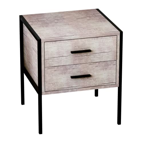 Amazon-Marke - Movian Nachttisch mit 2 Schubladen, industrieller Stil, 44 x 40 x 50 cm, helles Holz