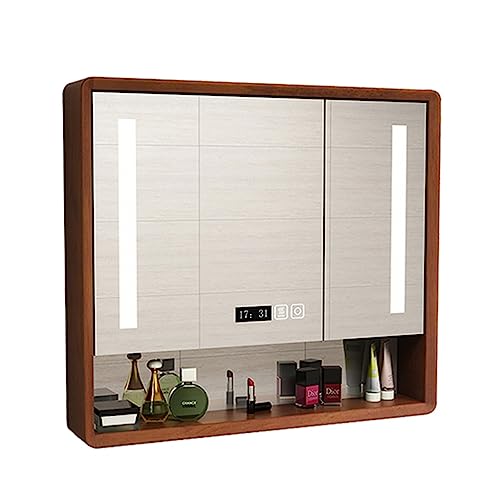 Spiegelschrank Aus Massivholz Eleganter Badezimmerspiegelschrank Toilettenspiegel Aufbewahrungsschrank Mit Regal (Color : Brown, Size : 80 * 14 * 80cm)