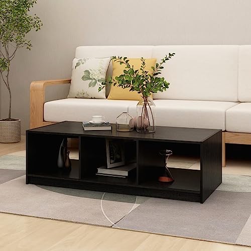 WEMYUFURN Couchtisch Schwarz 110x50x34 cm Massivholz Kiefer, Couchtisch, Wohnzimmertisch, Beistelltisch - für Wohnzimmer und Büro - Mittelpunkt für Ihr Zuhause