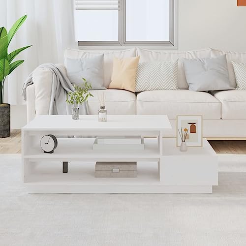 WEMYUFURN Couchtisch Weiß 120x50x40,5 cm Massivholz Kiefer, Couchtisch, Wohnzimmertisch, Beistelltisch - für Wohnzimmer und Büro - Mittelpunkt für Ihr Zuhause