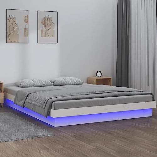 TECHPO Möbelsets-LED Bettgestell weiß 120x200 cm Massivholz