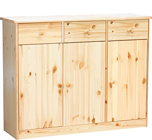 Erst-Holz® 90.50-25 Highboard Kommode Anrichte Kiefer Sideboard Natur 3 Schubladen, 3 Türen