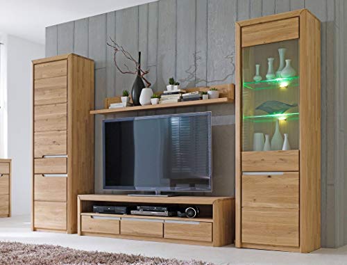 Wohnwand Pisa 30 Eiche Bianco massiv 4-teilig Medienwand TV-Wand Wohnzimmer TV-Möbel