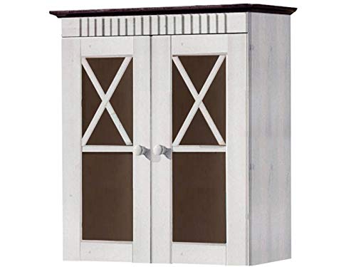 Loft24 Hängeschrank Badezimmer Küche Wandschrank weiß Kiefer Massivholz Oberschrank Badschrank Landhaus 2 Glastüren 60 x 30 x 66 cm…
