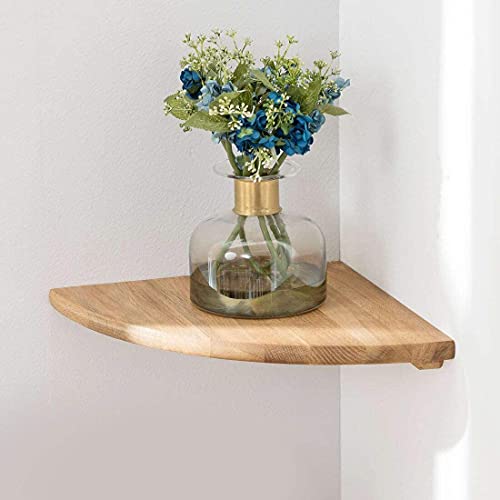 Gieanoo Eckregal Hängeregal, Eiche Massivholz Eckregal runde Enden Wandregal Holz Vintage Landhausstil Regal für Schlafzimmer Wohnzimmer Radius 18cm