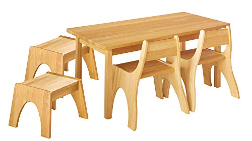 BioKinder Spar-Set Robin Kindersitzgruppe Sitzgruppe für Kinder mit Tisch, 2 Stühlen und 2 Hockern aus Massivholz Erle