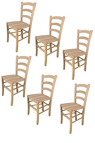 t m c s Tommychairs - 6er Set Stühle Venezia für Küche und Esszimmer, robuste Struktur aus poliertem Buchenholz, unbehandelt und 100% natürlich, Sitzfläche aus poliertem Holz