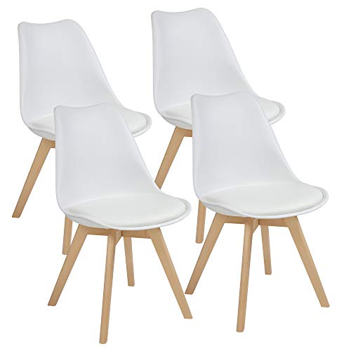 Albatros Esszimmerstühle AARHUS 4-er Set, Weiss mit Beinen aus Massiv-Holz, Buche, skandinavisches Retro-Design