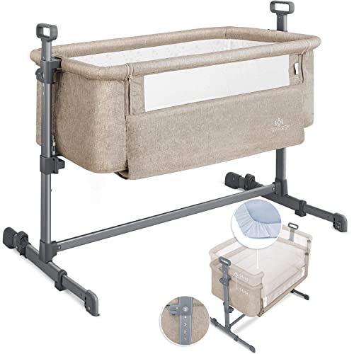 KESSER® Zustellbett Hubi 3in1 Baby Beistellbett Reisebett Babybett mit weich Matratze, mit Rollen Kinderbett, 5 Fach Höhenverstellung, Faltbare Seitenwand für Zuhause Unterwegs, Beige