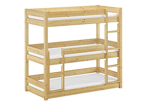 Erst-Holz® Dreier-Etagenbett für Erwachsene Stockbett für DREI Personen 90x200 Kiefer Massivholz V-60.03-09, Ausstattung:Rollrost und Matratzen inkl.