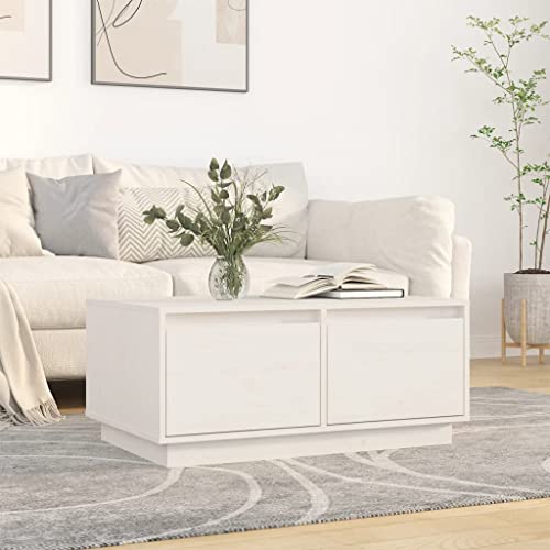 WEMYUFURN Couchtisch Weiß 80x50x35 cm Massivholz Kiefer, Couchtisch, Wohnzimmertisch, Beistelltisch - für Wohnzimmer und Büro - Mittelpunkt für Ihr Zuhause