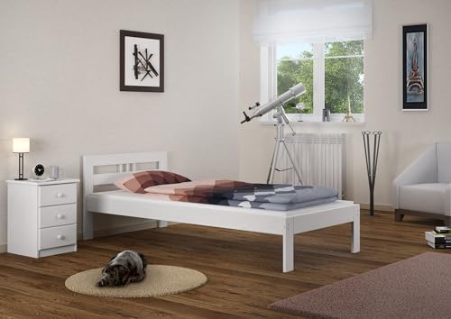 Erst-Holz Einzelbett Futonbett 100x200 Kieferbett Massivholz weiß Bettgestell ohne Zubehör 60.64-10 W oR