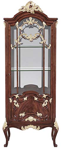 Casa Padrino Luxus Barock Vitrine Braun/Gold 79 x 42 x H. 207 cm - Prunkvoller Massivholz Vitrinenschrank mit LED Beleuchtung - Barock Möbel