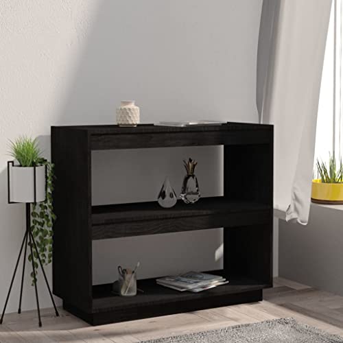 DUALNY 80x35x71 cm Bücherregal Schwarz Kiefer-Massivholz Storage Shelf Wohnzimmer Regal Sideboard Schmal Offen Bücherregal Offen Modern Bücherschrank Holz Standing Shelf Bookcase Shelf