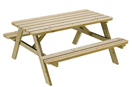 PLATAN ROOM Picknick Sitzgruppe aus Holz Tisch Bank Kiefernholz massiv 35 mm Bierbank stabil und robust (120 cm)