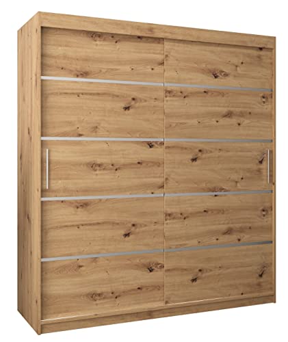 Kryspol Schwebetürenschrank Verona 1 180 cm Kleiderschrank mit Kleiderstange und Einlegeboden Schlafzimmer- Wohnzimmerschrank Schiebetüren Modern Design (Schubladen: 0, Artisan Eiche)