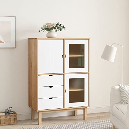 DIGBYS Highboard OTTA braun und weiß 85x43x125 cm Massivholz Kiefer