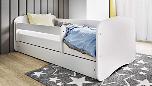 Bjird Kinderbett Jugendbett 70x140 80x160 80x180 Weiß mit Rausfallschutz Schublade und Lattenrost Kinderbetten für Mädchen und Junge - ohne Motiv 180 cm