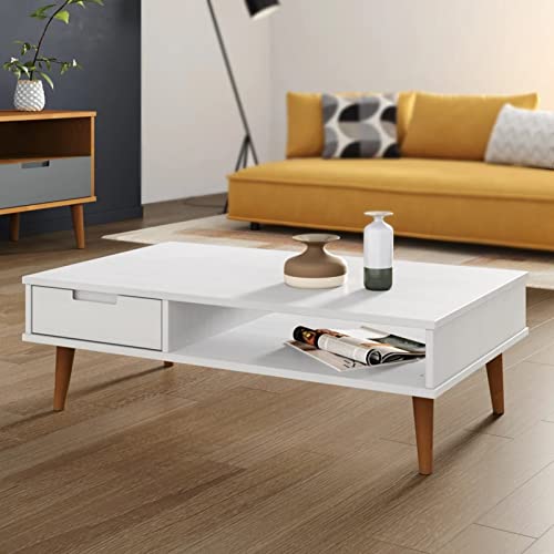 LAPOOH Couchtisch MOLDE Weiß 100x55x31 cm Massivholz Kiefer, Living Room Table, Wohnzimmertisch, Beistelltisch, Side Table & End Table, Coffee Table