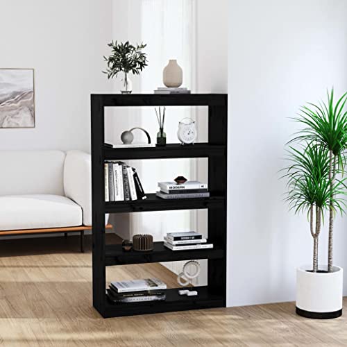 UTSRABFA Bücherregal Vitrinenschrank Lagerregal Bookshelf Flurschrank Bücherregal Raumteiler Schwarz 80x30x135,5 cm Massivholz Kiefer Geeignet für Küche, Speisekammer, Diele, Balkon