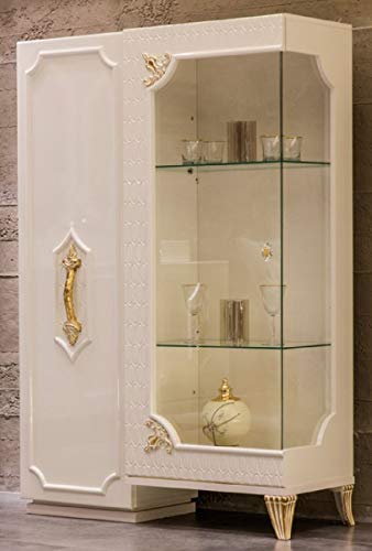 Casa Padrino Luxus Barock Vitrine Weiß/Gold - Handgefertigter Massivholz Vitrinenschrank mit 2 Türen - Barock Möbel - Edel & Prunkvoll