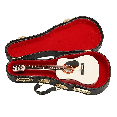 Miniatur-Gitarre, Reichhaltige Details, Glättende, Weiße Puppenhaus-Gitarre aus Massivem Holz mit Ständerbox Zur Dekoration