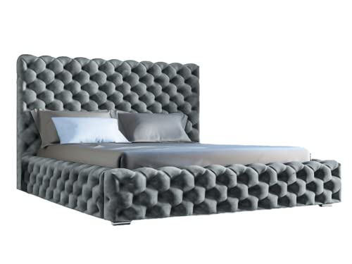 Heaven Polsterbett im Glamour-Stil mit zwei Bettkästen, verstärkter Holzrahmen, Chrombeine - große Auswahl an Stoffen - Komfort und Funktionalität – luxuriöses Schlafzimmerbett Größe 180x200