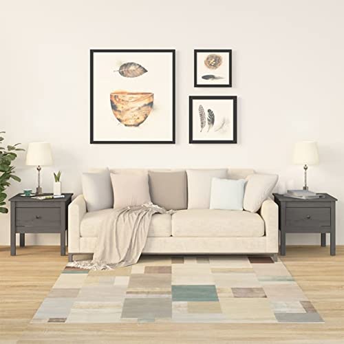 JUNZAI Beistelltische 2 STK Sofatisch, Sofatablett, Laptop Tisch, Couch Tisch, Mini Tisch, Druckertisch, Coffee Table, Wohnzimmer Tisch Für Couch, Grau 50x50x49 cm Massivholz Kiefer