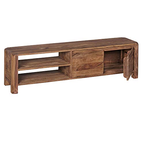 WOHNLING Lowboard BOHA Massivholz Sheesham Kommode 140 cm TV-Board Ablage-Fächer Landhaus-Stil dunkel-braun Unterschrank TV-Möbel Echt-Holz 40 cm hoch Sideboard Deko Fernsehschrank offen Natur-Produkt