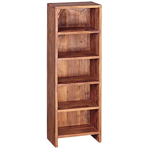 FineBuy CD Regal Sheesham Massivholz Standregal 90 cm hoch CD-Aufbewahrung 5 Fächer Bücherregal Natur Landhaus-Stil