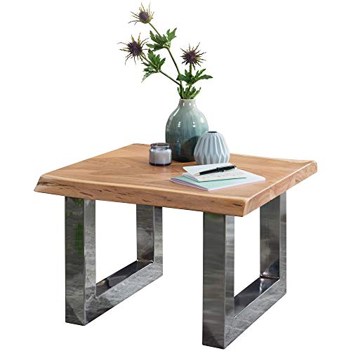 FineBuy Couchtisch 58 x 40 x 60 cm Akazie massiv Holz Metallgestell braun | Baumstamm Wohnzimmertisch Massivholz klein | Baumkante Sofatisch Landhaus Holztisch | Tisch Wohnzimmer Stubentisch