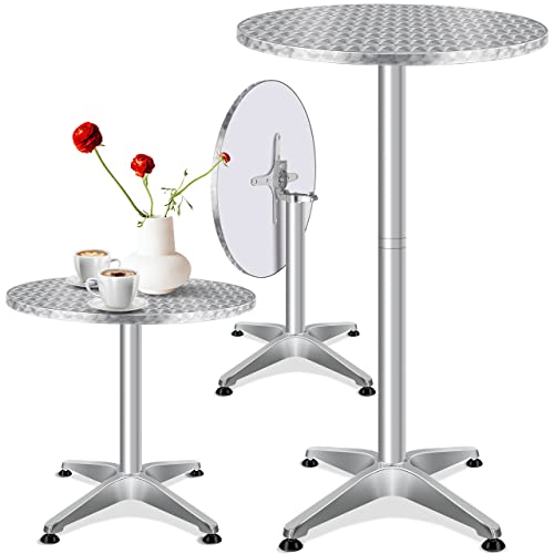 KESSER® - 2in1 Stehtisch klappbar Bistrotisch Aluminium Edelstahlplatte | höhenverstellbar | 70cm / 115cm | Partytisch Tisch Ø 60cm | In- & Outdoor | Hochzeit | Empfangstisch | Klapptisch, Silber