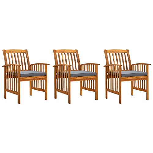 Hommdiy 3er Gartenstühle mit Kissen Massivholz Sessel Gartensessel Holzstuhl Essstuhl Stuhl Stühle Dunkelgrau