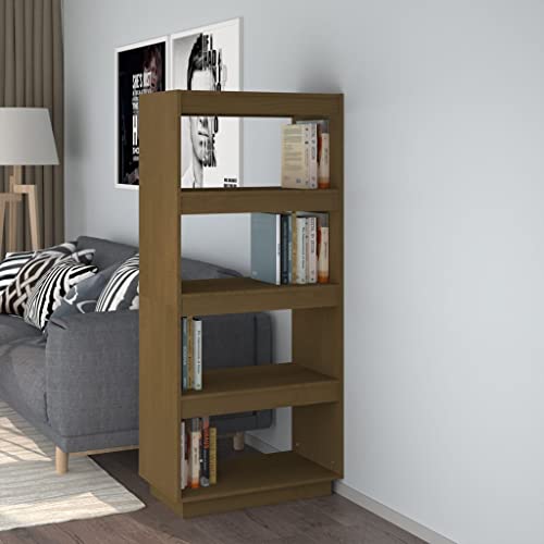 UTSRABFA Bücherregal Vitrinenschrank Lagerregal Bookshelf Flurschrank Bücherregal/Raumteiler Honigbraun 60x35x135cm Massivholz Kiefer Geeignet für Küche, Speisekammer, Diele, Balkon