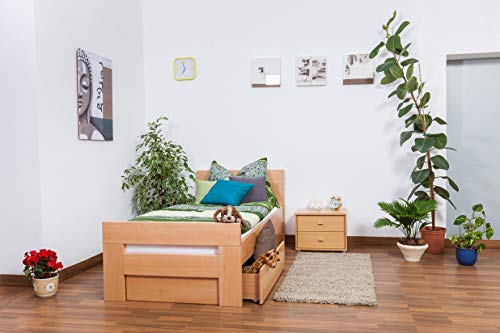 Einzelbett/Gästebett  Easy Premium Line  K2 inkl. 2 Schubladen und 2 Abdeckblenden, 90 x 200 cm Buche Vollholz massiv Natur