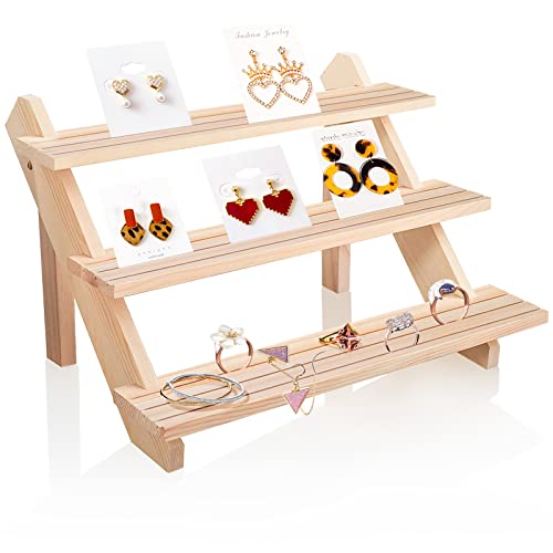 ZONITOK Abgestuft Holz Riser Display Ständer, Sammlerstücke Display-Riser Regal, Cupcake Ständer Schmuck-Organizer für Pop-Figuren Cupcakes Parfums Kosmetik (3-tufiger Burlywood)