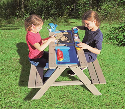 Sand  Wasserspieltisch Kindersitzgarnitur/Massiv holz Tisch mit Sitzbänken Abnehmbarer Tischplatte und 2 Spielwannen Matschkisten Sandkiste/witterungsbest� �ndig/FSC Holz
