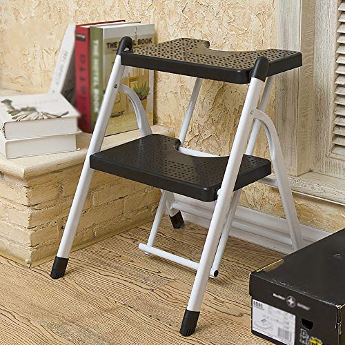 Step Stool Home Folding Step Ladder Hocker for Erwachsene Kinderküche Tragbarer klappbarer Fußhocker/Stühle Kleine Trittleiter/Aufbewahrungs regal/Blumenregal (Color : Black, Size : 3 Tiers)