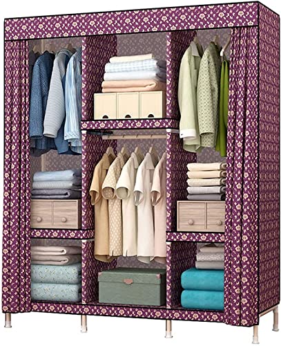 Tragbarer Kleiderschrank,Stoff-Klei derschrank,zusammengebaut e Kleiderschränke aus Stoff,Massivholz,multifun ktional,Schlafzimmerschra nk,Montagetrennwand,groß e Kleiderschränke B,168 x 130 cm t