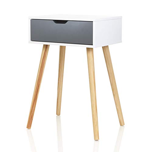Furniture for Friends Möbelfreude Nachtkonsole Tjark Nachttisch mit Schublade in Anthrazit | Weiß mit Füßen aus Massivholz | 40 x 30 x 60 cm