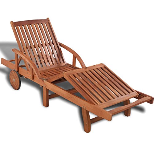 Tidyard Verstellbare Sonnenliege Holz Wetterfest mit 2 Rädern, Gartenliege Relaxliege Liegestuhl für Garten Terrasse Schwimmbad, Massivholz Akazie 200x68x30-83 cm