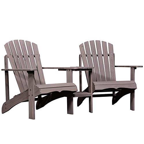 Outsunny Gartenbank mit Tisch und Schirmloch, 2 Stühle-Set, Sitzgruppe, Gartenmöbel, für Balkon, Massivholz, Kaffee, 178 x 87 x 92 cm