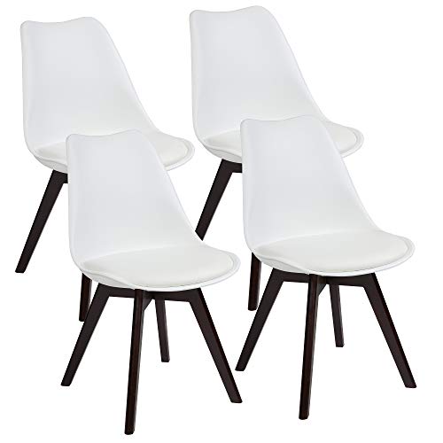Albatros Esszimmerstühle AARHUS 4-er Set, Weiss mit Beinen aus Massiv-Holz, Nussbaum/Schwarz, skandinavisches Retro-Design