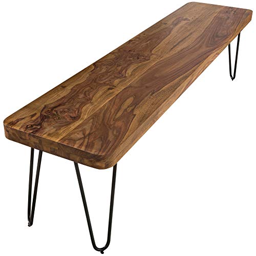 FineBuy Massive Sitzbank 160 x 40 cm Harlem Sheesham Holz Bank für Esstisch Massiv | Küchenbank Massivholz | Essbank ohne Lehne für Esszimmer