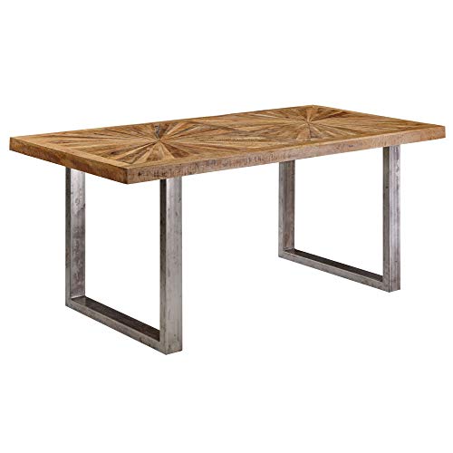FineBuy Mango Massivholz 120x76,5x60 cm | Loft Natur | Holztisch Massiv mit Metallgestell | Industrial Tisch